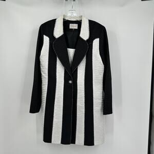 Terra Mina Womens Jacket Sz 8 Black White Stripe Beaded Bold Statement Glam Rock